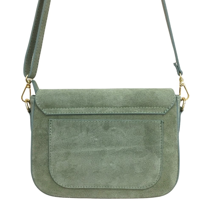 Sac Bandoulière rigide box fermoir pivotant Cuir Façon Daim 0925005 vert aqua
