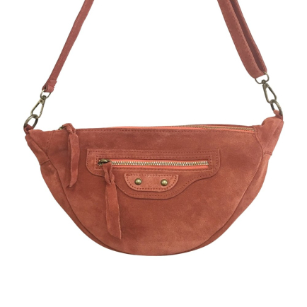 Sac Banane en Cuir Véritable Façon Daim 0925006 orange foncé