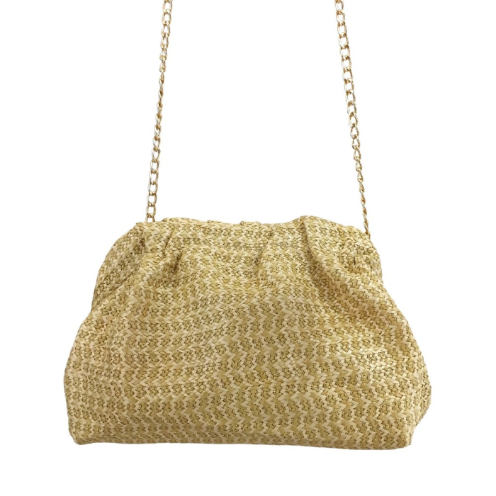 Sac Pochette Tressé Synthétique avec Chaîne Dorée 0925009 naturel/beige