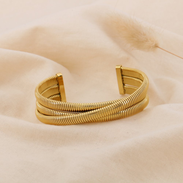 Bracelet Ouvert 3 Joncs Entrelacés Acier 20x60mm 0225047 doré