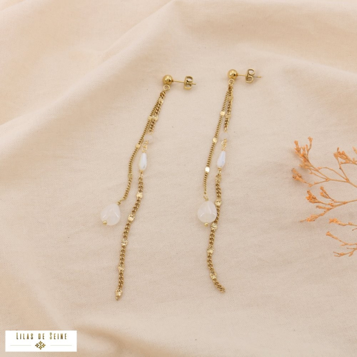 Boucles d’Oreilles Pendantes Acier Pierre Cristal 0325114 blanc