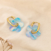 Boucles d'oreilles créoles acier inox fleur résine colorée 0325067 bleu ciel