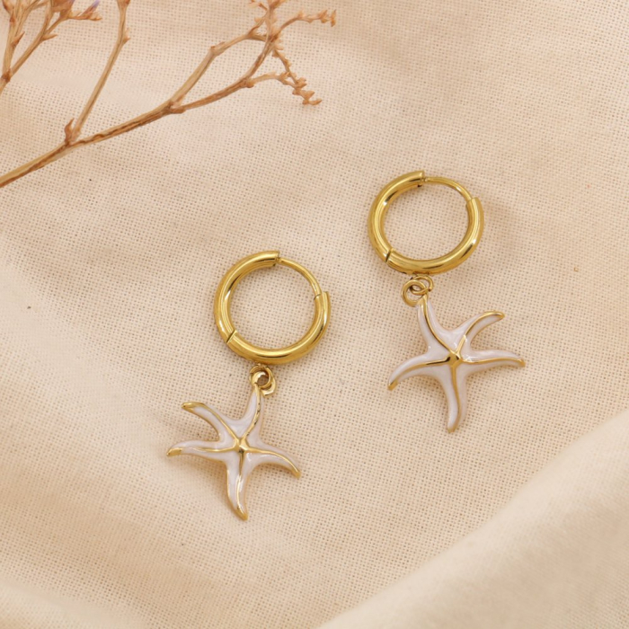 Boucles d’oreilles créoles acier émail étoile de mer 0325028 blanc