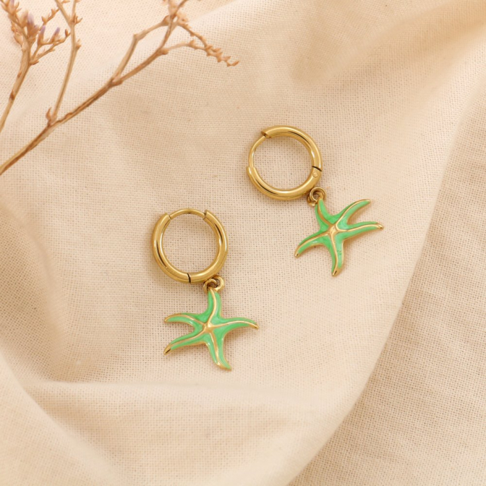 Boucles d’oreilles créoles acier émail étoile de mer 0325028 écru