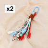 2 Bijoux de sac porte-clés cordon tressé multicolore 0825021 bleu