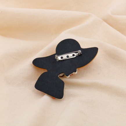 Broche Femme Chapeau Large Résine Métal 0525025 orange