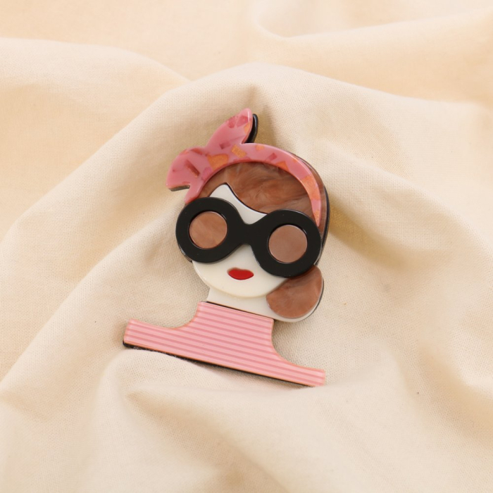 Broche Femme Rétro Résine Métal 0525026 rose