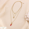 Collier acier triple rang piment étoile cœur émail 0125104 rouge