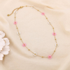 Collier acier inox fleur cristal perle acrylique 0125150 rose