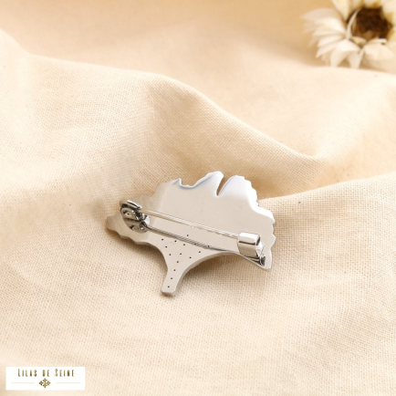 Broche Feuille Acier Inoxydable Strass 0525034 argenté
