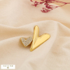 Broche Double Coeur Acier Inoxydable Strass 0525017 doré