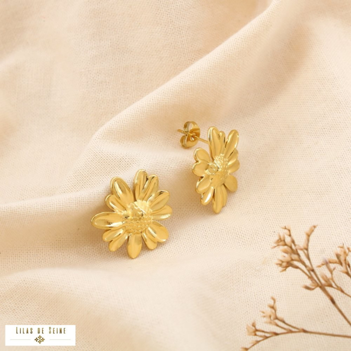 Boucles d’Oreilles Fleur Marguerite Acier Inoxydable 0325092 doré
