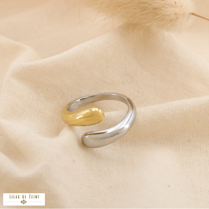 Bague Ouverte Minimaliste Graphique Contemporaine 0424538 doré/argenté