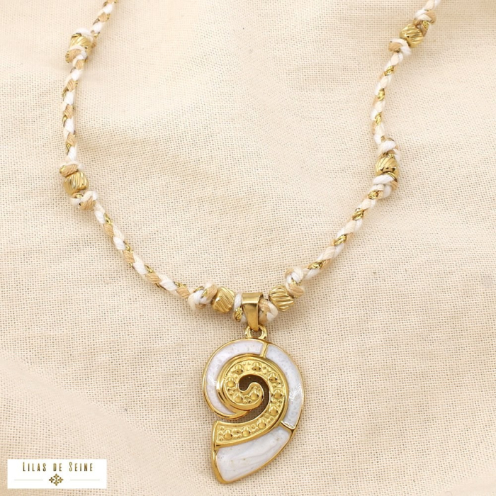 Collier Acier Email Cordon Métallisé Escargot 0125109