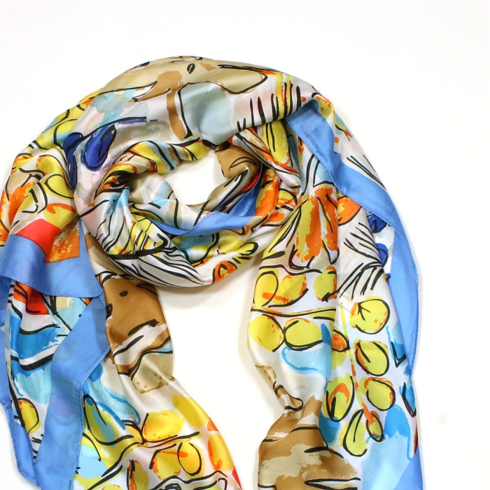 Étole Soie Viscose Imprimé feuille Multicolore 0725019 bleu