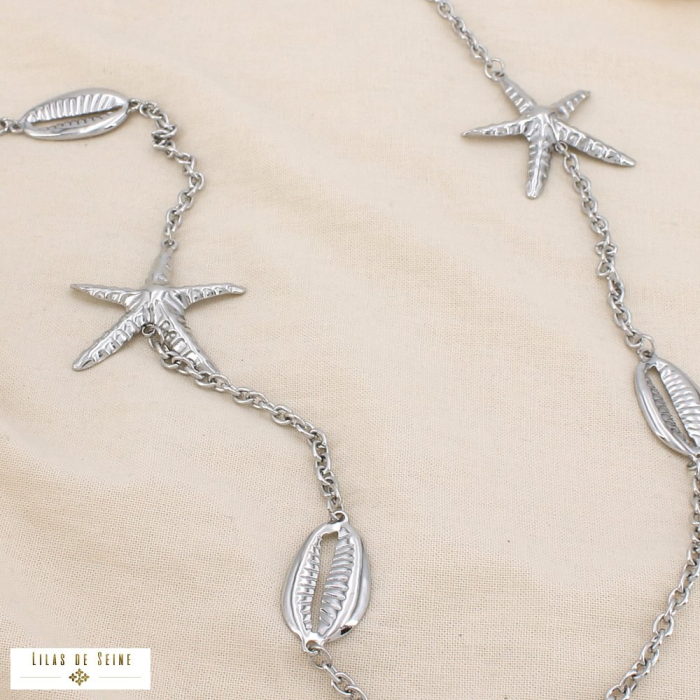 Collier sautoir acier étoile de mer coquillage 0125118 argenté