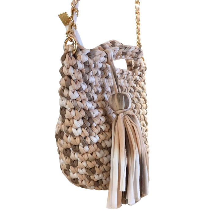 Sac à main tressé avec bandoulière chaîne amovible 0925023 taupe