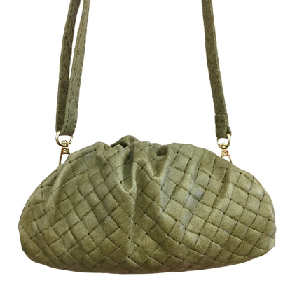 Sac à bandoulière en cuir véritable tressé 0925024 vert kaki