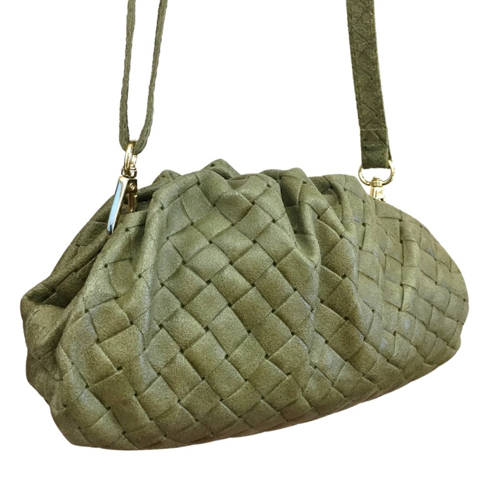 Sac à bandoulière en cuir véritable tressé 0925024 vert kaki