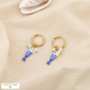 Boucles d'oreilles poisson acier émail nacre perle 0325085 bleu foncé