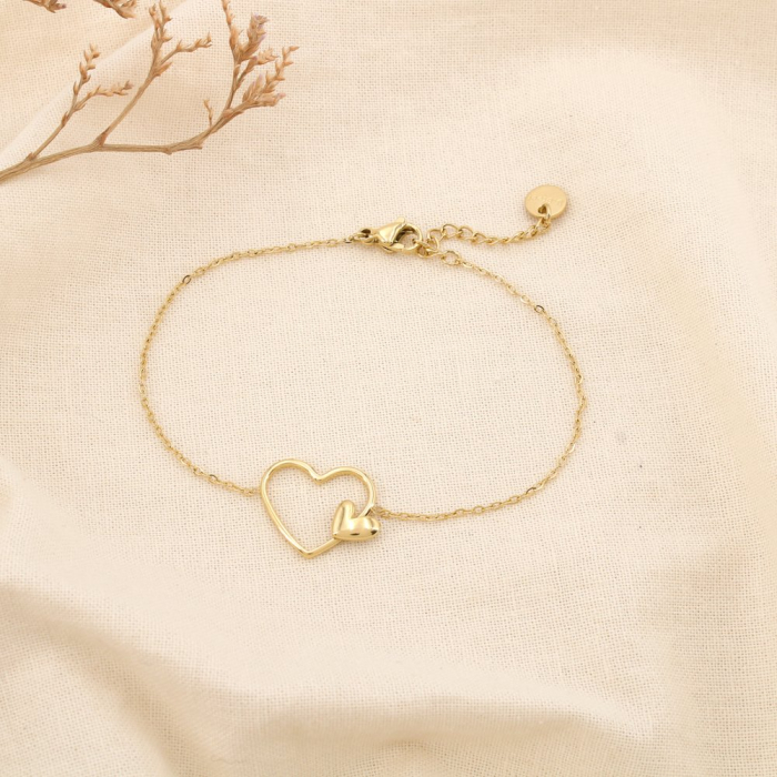 Bracelet cœur ouvert et cœur brillant acier inox. 0225163 doré