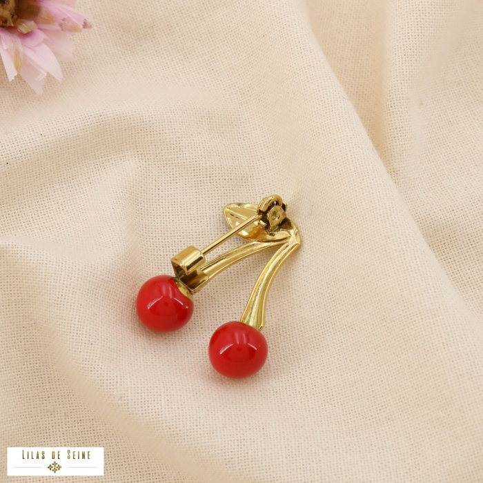 Broche épingle cerise acier inoxydable émail 0525016 rouge