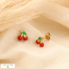 Boucles d’oreilles minimaliste acier émaillé cerises 0325074 rouge