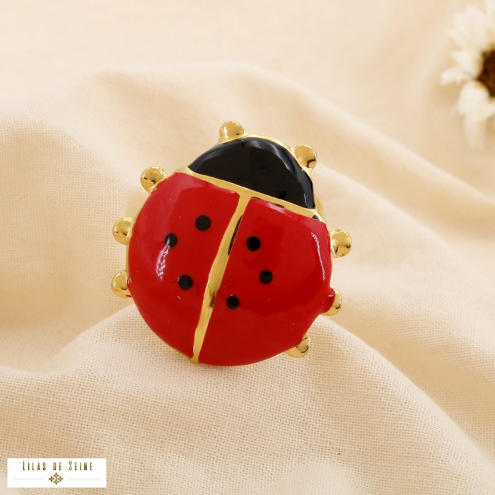 Bague méga coccinelle acier inoxydable émail 0425062 rouge