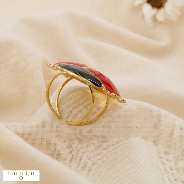 Bague méga coccinelle acier inoxydable émail 0425062 rouge