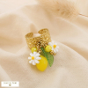 Bague acier martelé résine citron marguerite feuille 0425069 jaune