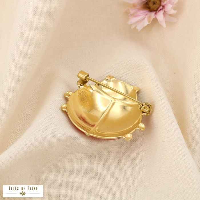 Broche acier inoxydable émail coccinelle 0525022 rouge