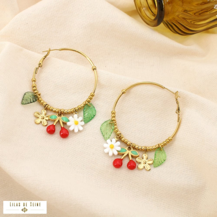 Boucles d’oreille acier créoles cerise marguerite 0325144 rouge