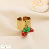 Bague large acier émail inoxydable martelé fraise 0425059 rouge