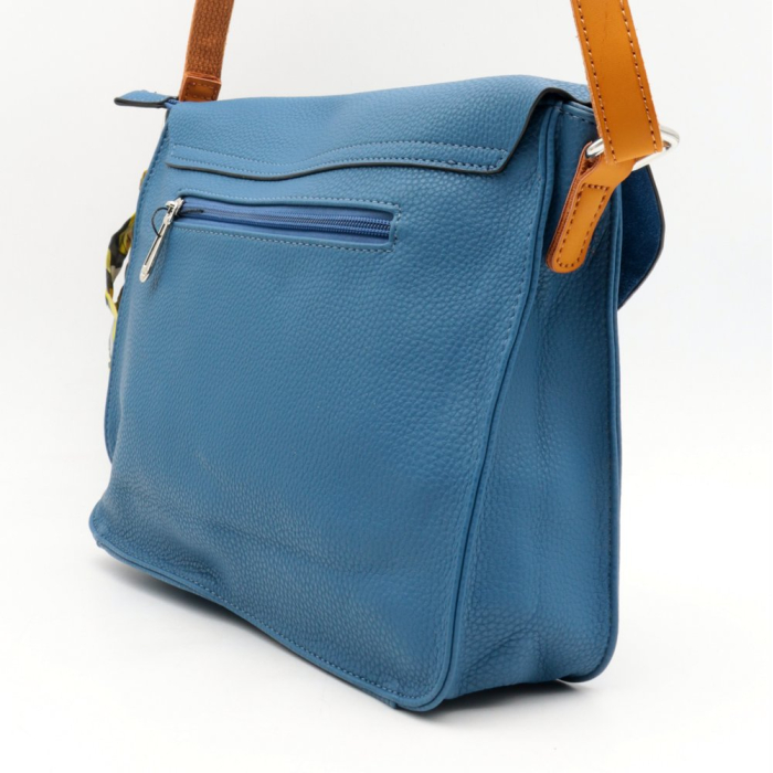 Sac à bandoulière SANS POMPON façon cartable Flora&Co simili-cuir souple femme 0922048 bleu jean