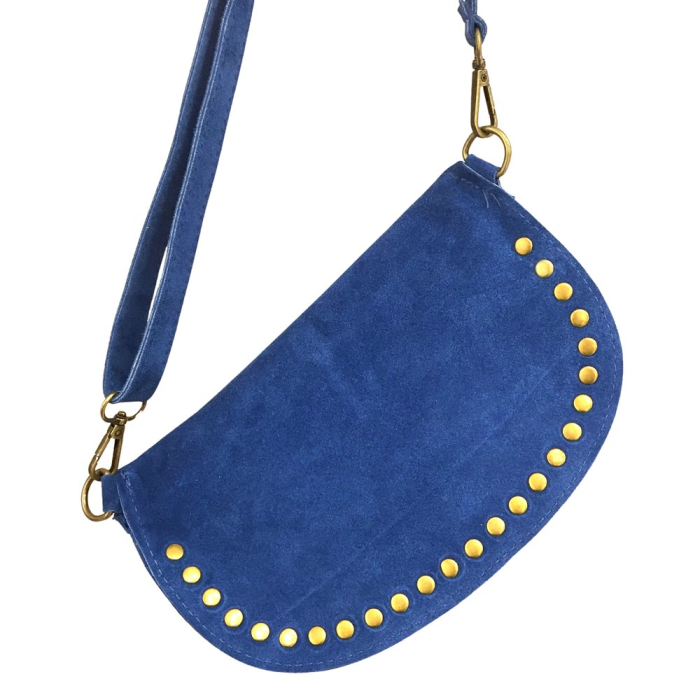 Sac banane cuir véritable daim clous 0924517 bleu