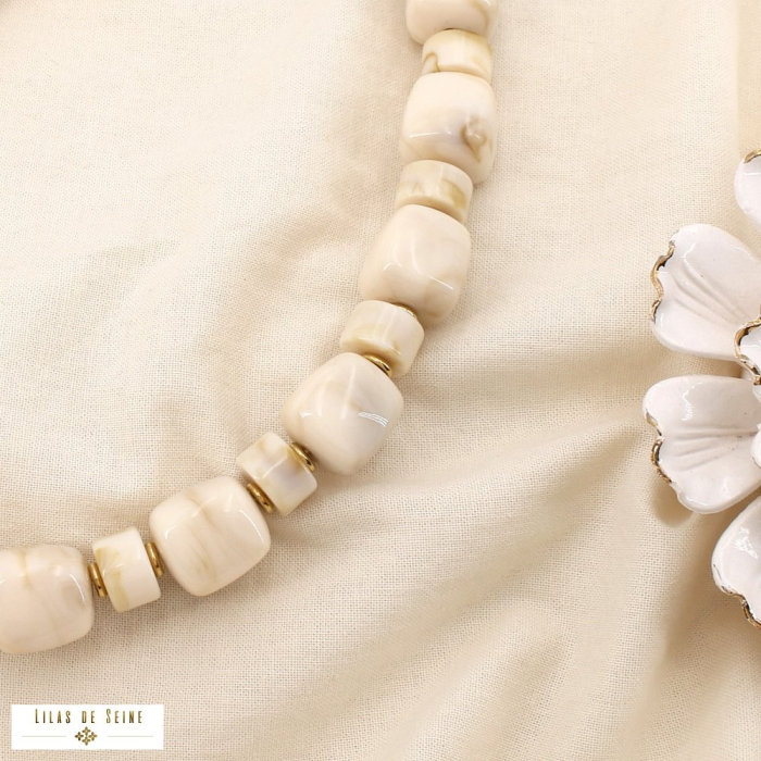 Collier acier inoxydable résine marbrée 0125144 naturel/beige