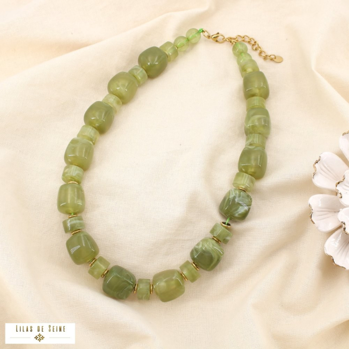 Collier acier inoxydable résine marbrée 0125144 vert