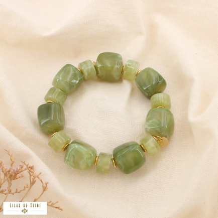 Bracelet élastique acier inoxydable résine marbrée 0225174 vert