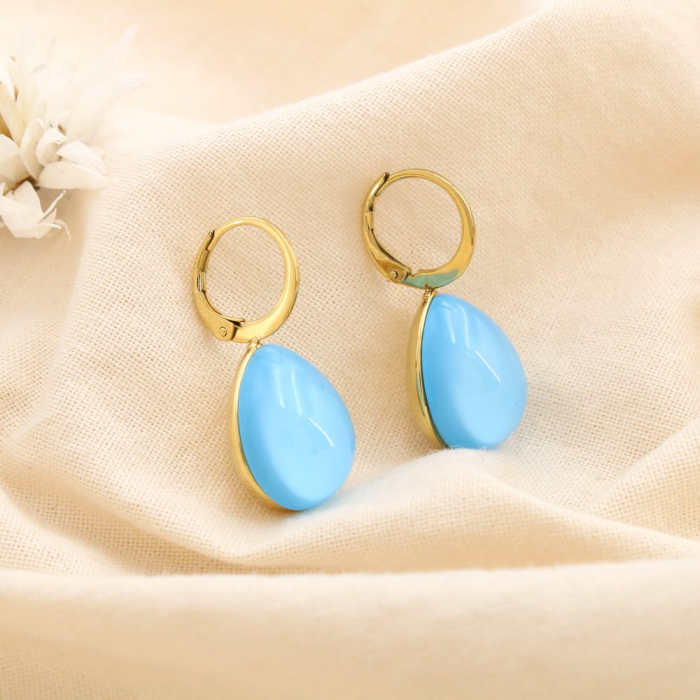 Boucles d'oreilles acier inoxydable résine forme goutte 0325072 bleu