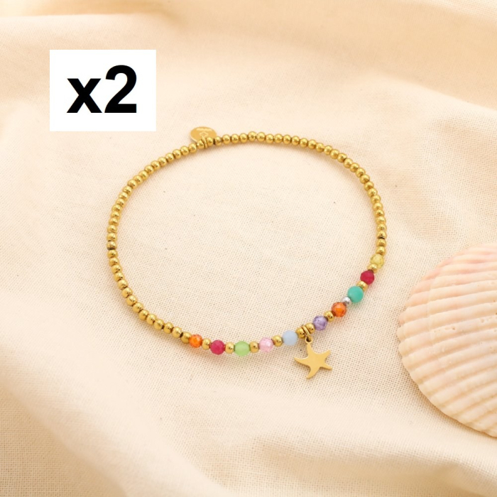 2 Bracelets élastiques acier pierre étoile de mer 0225189 multi
