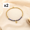 2 Bracelets élastiques acier pierre coquillage cauri 0225196 bleu