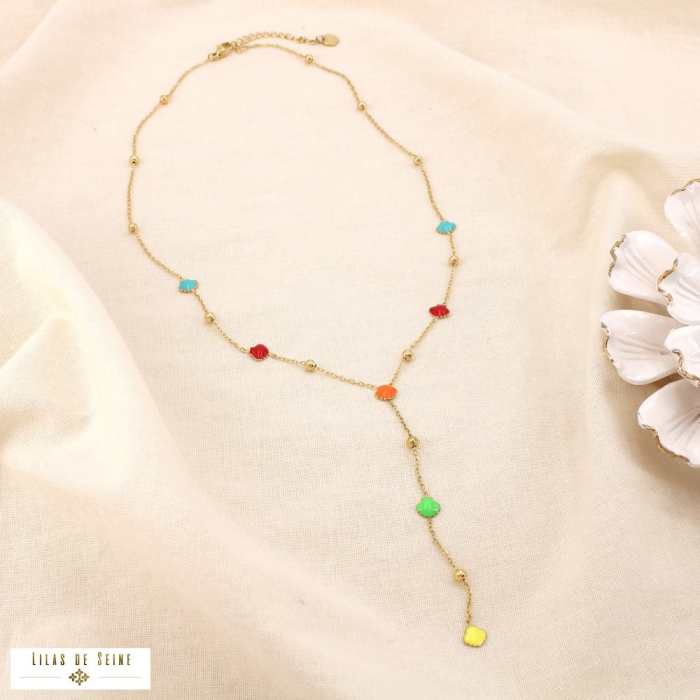 Collier forme Y acier inoxydable émail coquillage 0125142 multi
