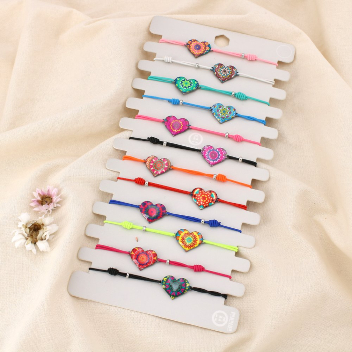 Set 12 bracelets coeur émail coulissant élastique 0225209 multi