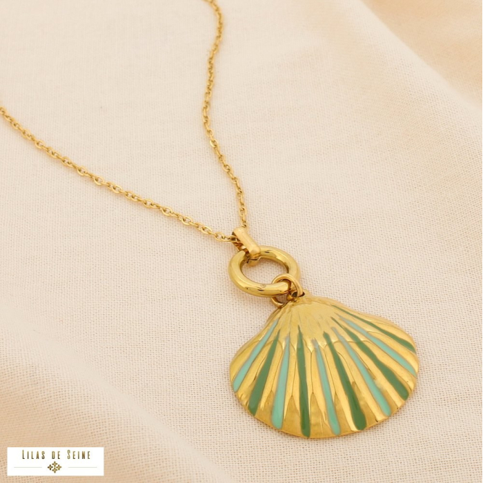 Collier acier inoxydable émaillé coquillage 0125168 vert