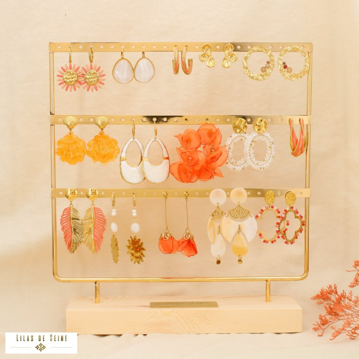 Ensemble 15 boucles d'oreilles acier inox florale 0325164 orange
