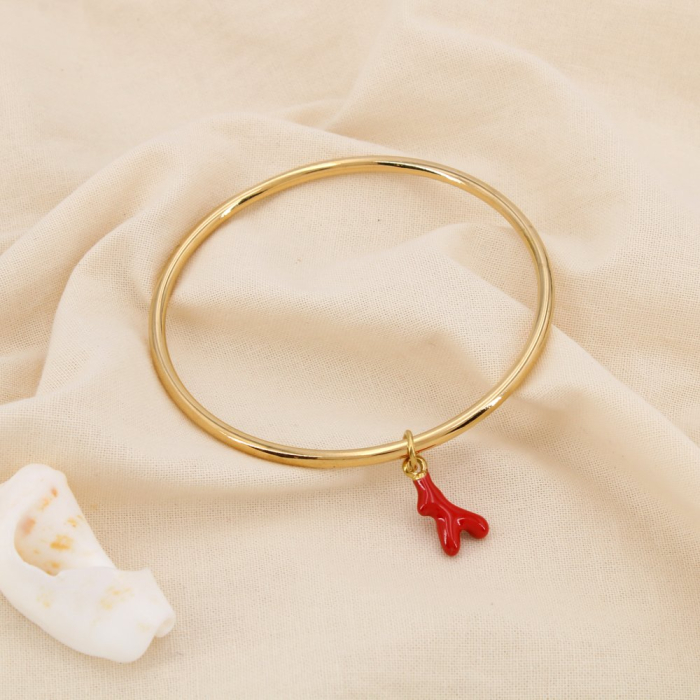 Bracelet Jonc acier inoxydable émail marin corail 0225229 doré