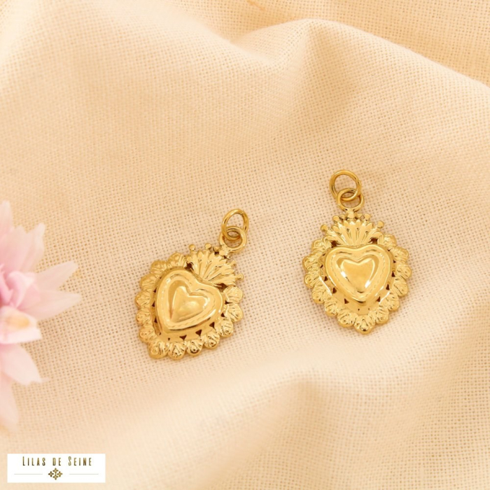 2 Charms coeur sacré acier inoxydable 0625069 doré