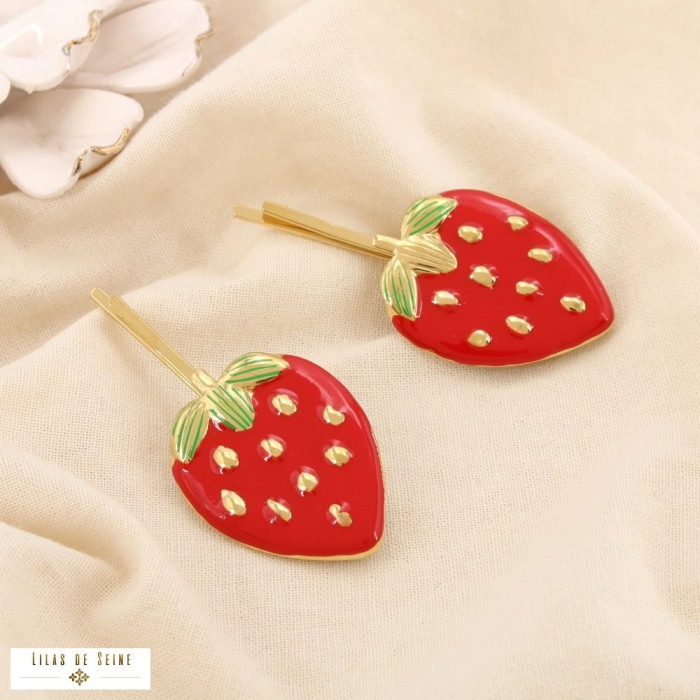 2 Pinces à cheveux fraise acier inoxydable émaillé 0625103 rouge