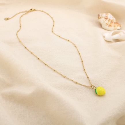 Collier acier inoxydable émail pendentif citron 0125169 jaune