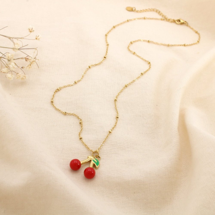 Collier acier inoxydable émail charm cerise 0125170 rouge